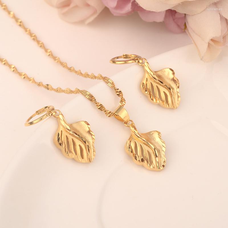 

Necklace Earrings Set Amazing African Jewelry Chain Women Nigerian Wedding Gold Leaf Necklace/ Earring Sets Drop Gift, Picture shown