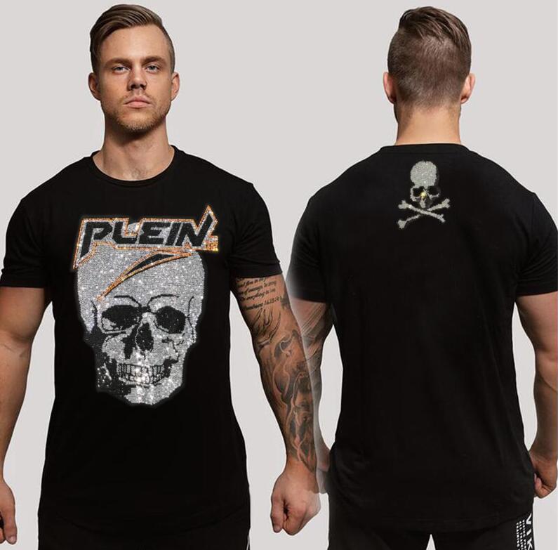 

Brand Men's Luxury design Rhinestone T shirt Men's Top Solid Color Male, As shown