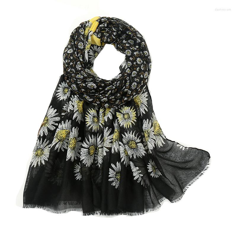 

Scarves 2022 Beautiful Daisy Print Fringe Scarf Shawls Long Soft Flower Head Hijab Wrap