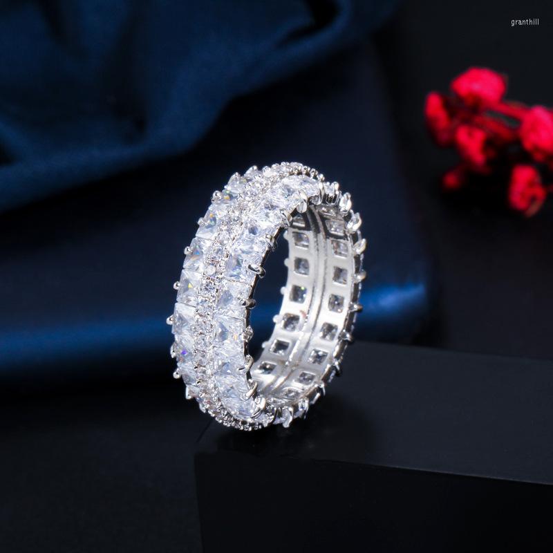 

Wedding Rings Two Line Square Zircon Stone Pave Gorgeous Party Ring For Women Luxury Designer Jewelry Gift