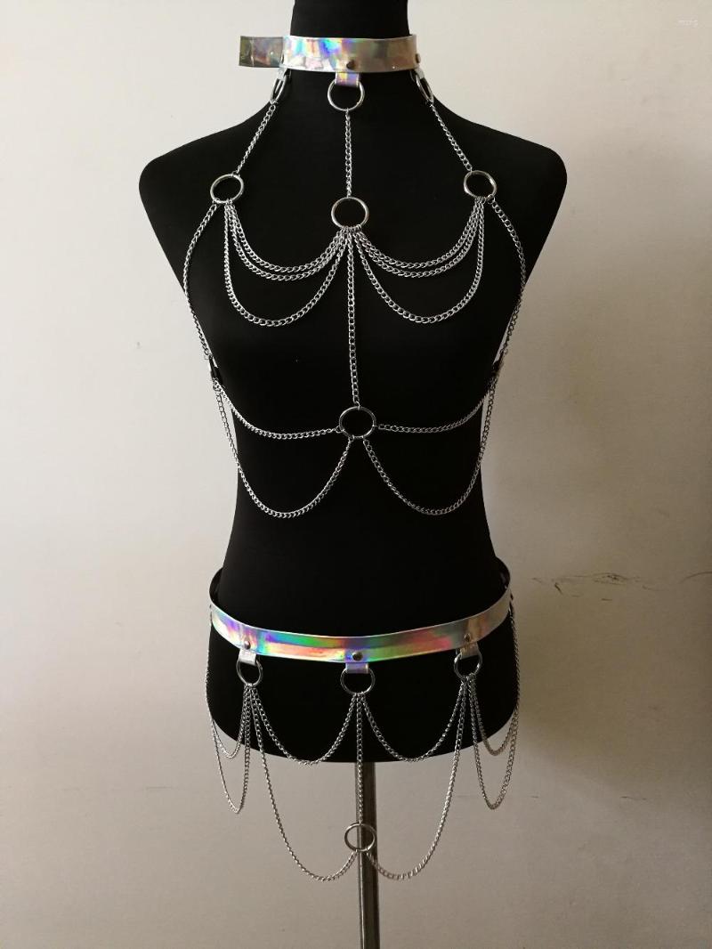 

Chains Fashion Leather Style WRB1044 Laser PU Harness Bondage Bra Chain Collar Goth Choker Necklace Jewelry Accessories