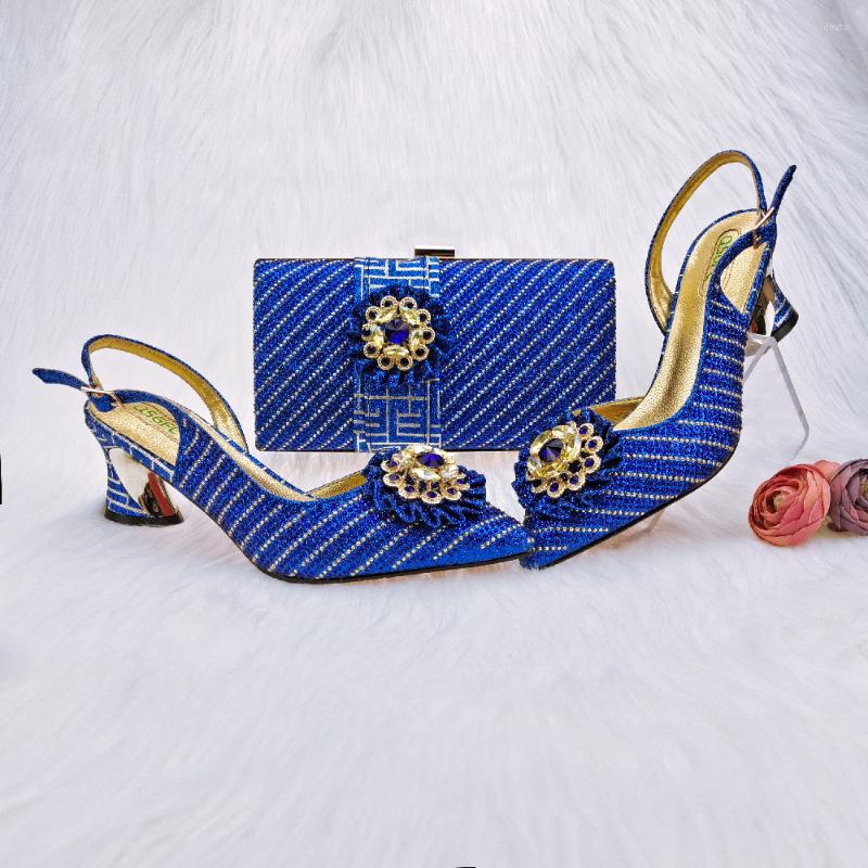 

Dress Shoes Latest Italian Design R.Blue Color Fashion Beautiful Pointed High Heels Everyday Wearable Party Women's And Bag Set, Photo color