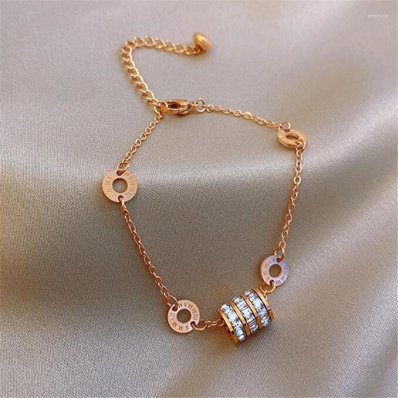 

Link Bracelets Trendy Crystal Coin Beads For Women Titanium Steel Chain & Bangles Girls Party Jewelry Gifts