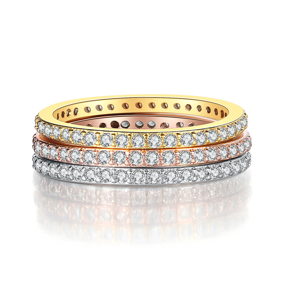 

Wedding Rings thin line micro pave eternity 3 colors stack silver cz ring