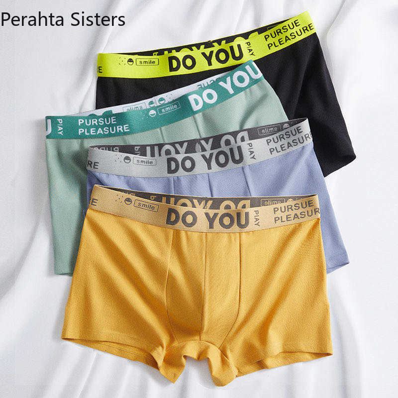 

Men's Cotton Underwear Breathable Boxing Shorts Antibacterial Fashion Solid Color 60s 5a 4 Pieces/batch, 4pcs-f-set