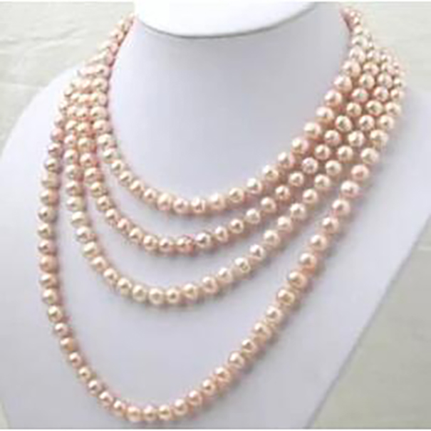 

Beautiful Jewellery AAA 7-8MM pink pearl long necklace 100 inch