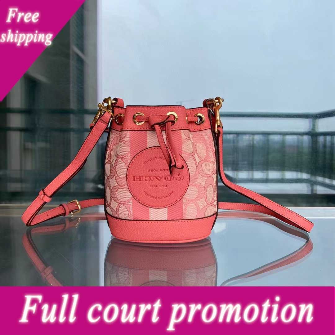 

Luxury Designer Bags 2022 New Mini Bucket Bag Dempy Large Round Label Women's Drawstring One Shoulder Handheld Crossbody, Creamy-white