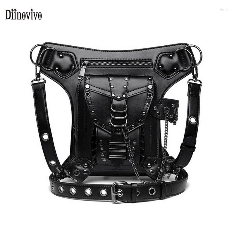 

Waist Bags Diinovivo Fashion Rivets Bag Rock Women Fanny Pack Men Travel Punk Female Crossbody Multifunction WHDV2037, Black
