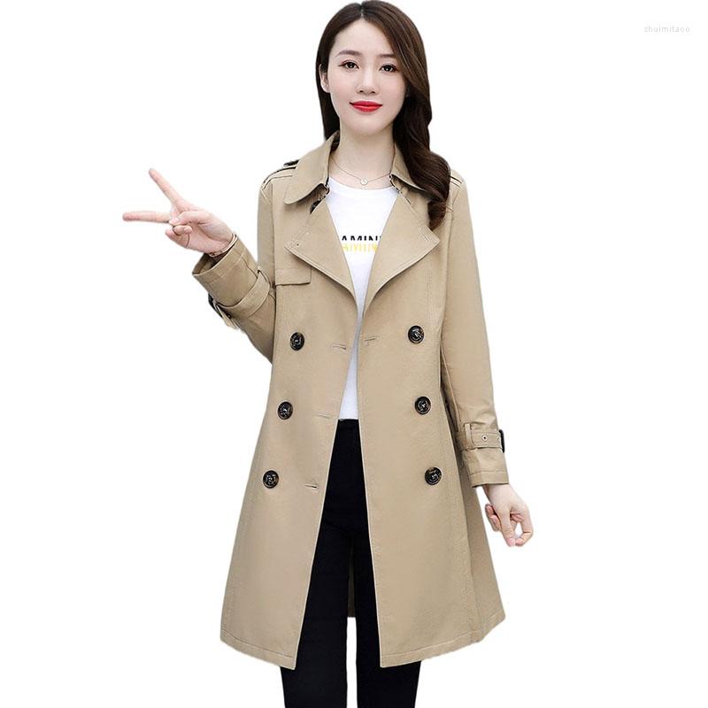 

Women's Trench Coats Elegant Autumn Coat 2022 Fashion Women Outerwear Loose Large Size Long Ladies All-match Windbreaker F001, Khaki