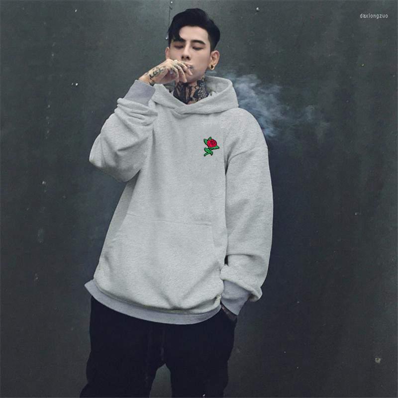 

Men's Hoodies Autumn Winter Rose Men's Sweatshirts Embroidery Cotton Men Women Oversize Hoody US Size -XL, Black