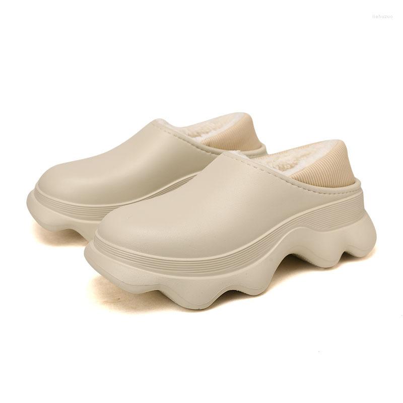 

Slippers Women Winter Luxury Home Waterproof Soft Warm House Indoor Slides Man Boys Girl Couple Lined Plush Cotton Shoes, Beige
