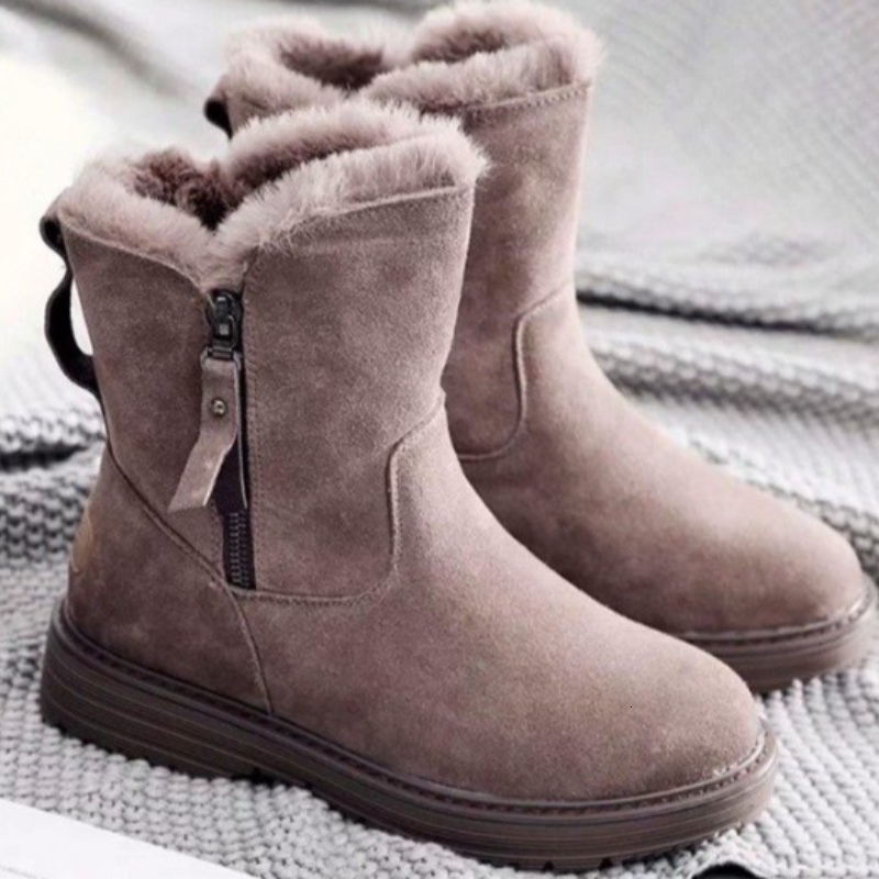 

Boots Women's Snow Middle Calf Comfortable Warm Keeping Plush Zipper Casual Winter 221126, Apricot 1