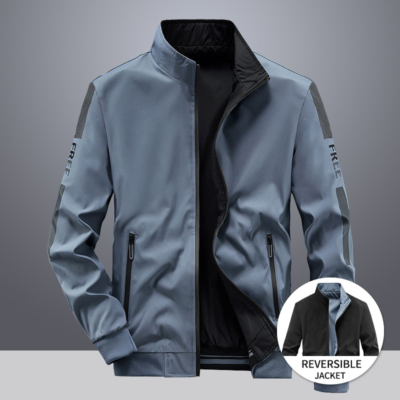 

Men's Jackets Reversible Jacket Trend Polyester Casual Baseball Uniform Spring and Autumn Clothes Male Double Sided Zipper Coats 221128, Navy blue