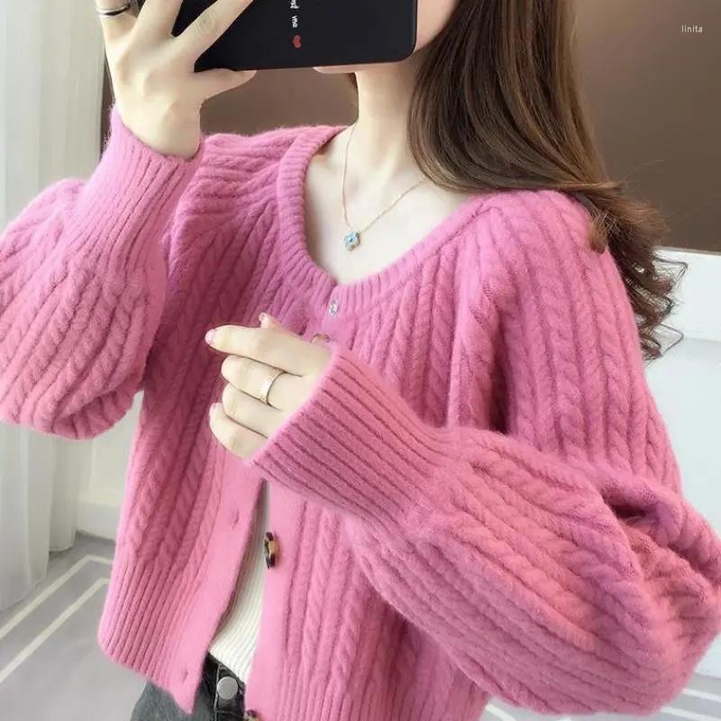 

Women' Knits Short Knit Sweater Women' Cardigan Jacket Tops Korean 2022 Spring Autumn All-Match Shawl Outside Buttons Coat Loose, Green