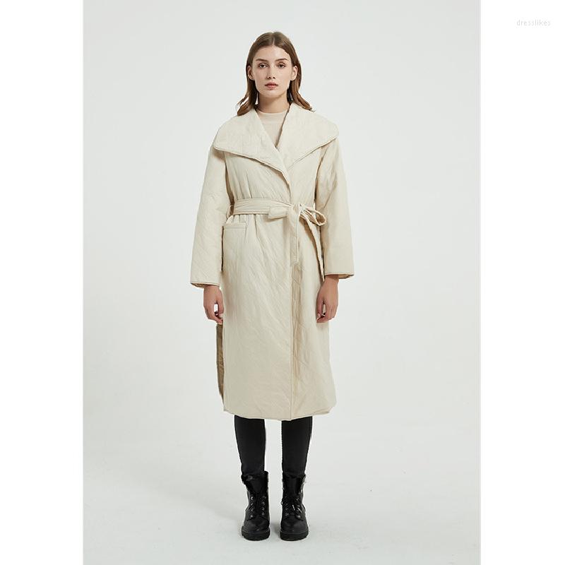 

Women's Down Women's Clothing -Colored Jacket Belt Long Windproof Thicken Warm Coat Winter Fashion Cardigan Duck Outwear Tops, Beige