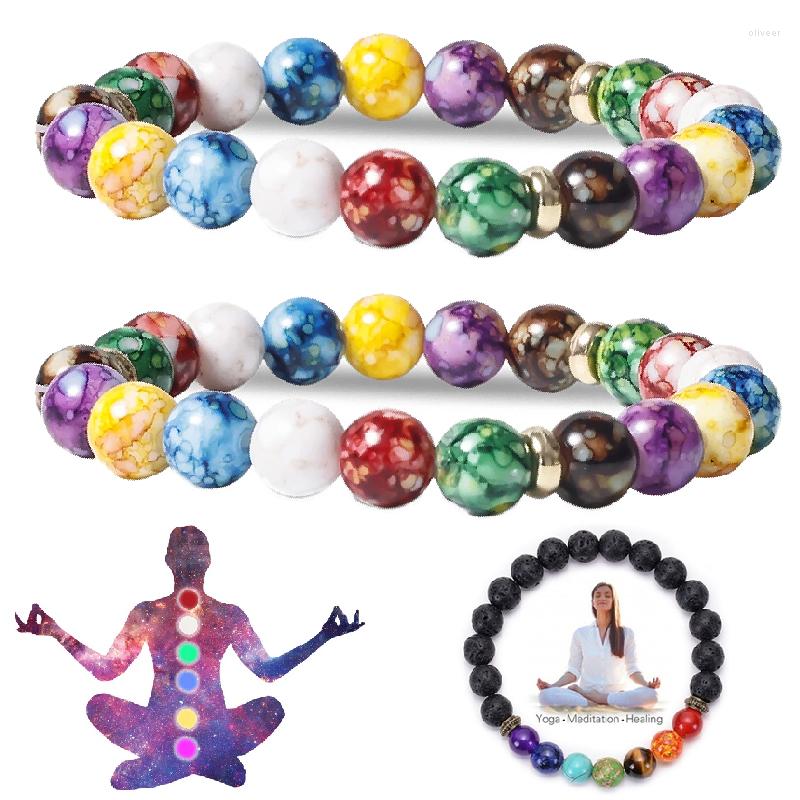 

Strand 7 Chakras Reiki Healing Stone Beads Yoga Life Energy Natural Stones Bracelet Couple Bracelets Jewelry Balance Bead