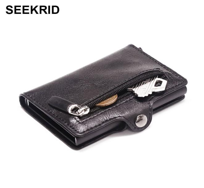

Men039s Aluminum Credit Card Holder RFID Blocking Metal Hasp Cardholder Male Slim Smart Wallet Leather Case Coin Pocket Purse f1919118, Red