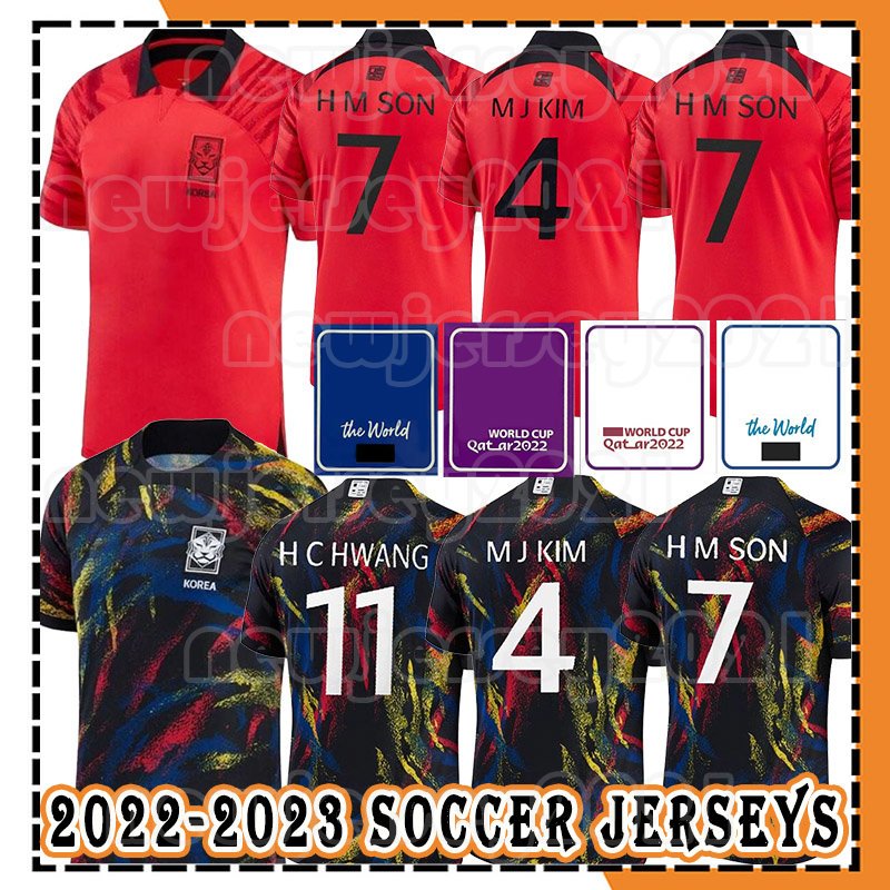 

South Korea Soccer Jerseys 2022-2023 H M SON KIM HWANG LEE JEONG SUNG LEE KWON G S CHO W Y JEONG S H NA National team shirt Home Red Away Black Football uniform, Men jersey+patch(han guo)