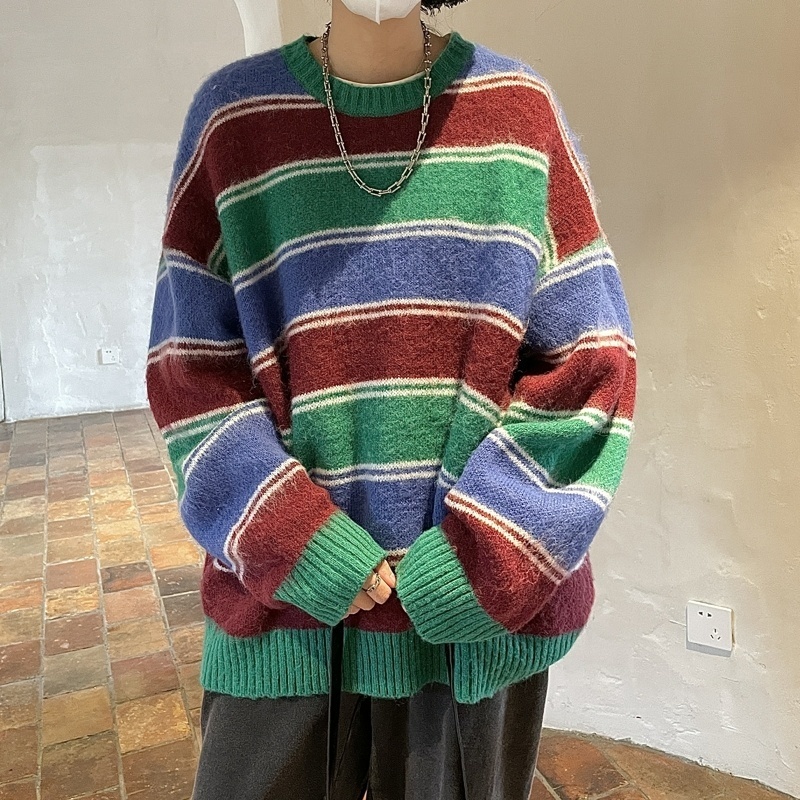 

Men's Sweaters Winter Stripe Sweater Men Warm Fashion Casual Knit Pullover Men Korean Loose Oversize Long Sleeve Sweater Mens Jumper Clothes 221128, Coffee