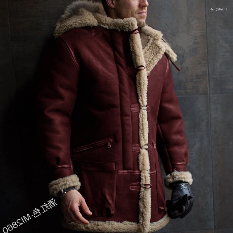 

Men's Down Single-Breasted Coat Zipper Pocket Coats Loose Warm Cotton-Padded Fur Integrated Parkas Jackets Hooded For Men, Black