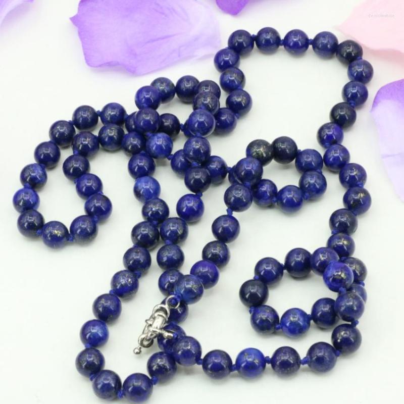 

Chains Long Chain Necklace Natural Lapis Lazuli Stone 8mm Round Beads Fashion Statement Women Weddings Gift Jewelry 36inch B3211
