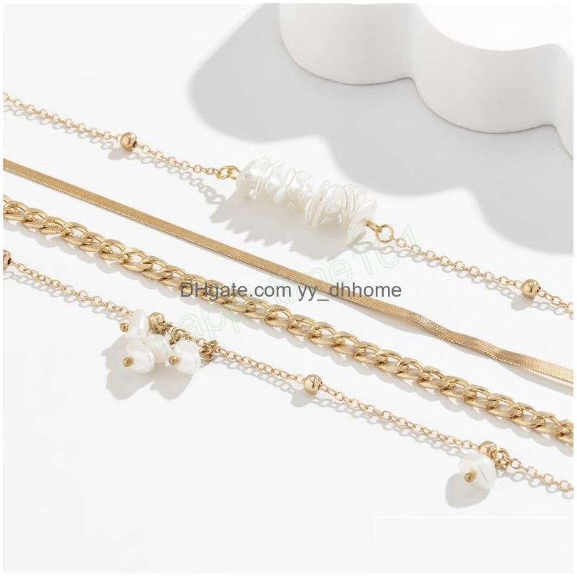 

Pendant Necklaces Vintage Irregar Pearl Pendant Choker Necklace For Women Wedding Bridal Boho Flat Snake Chain Neck Jewelry Drop Del Dh8Gy