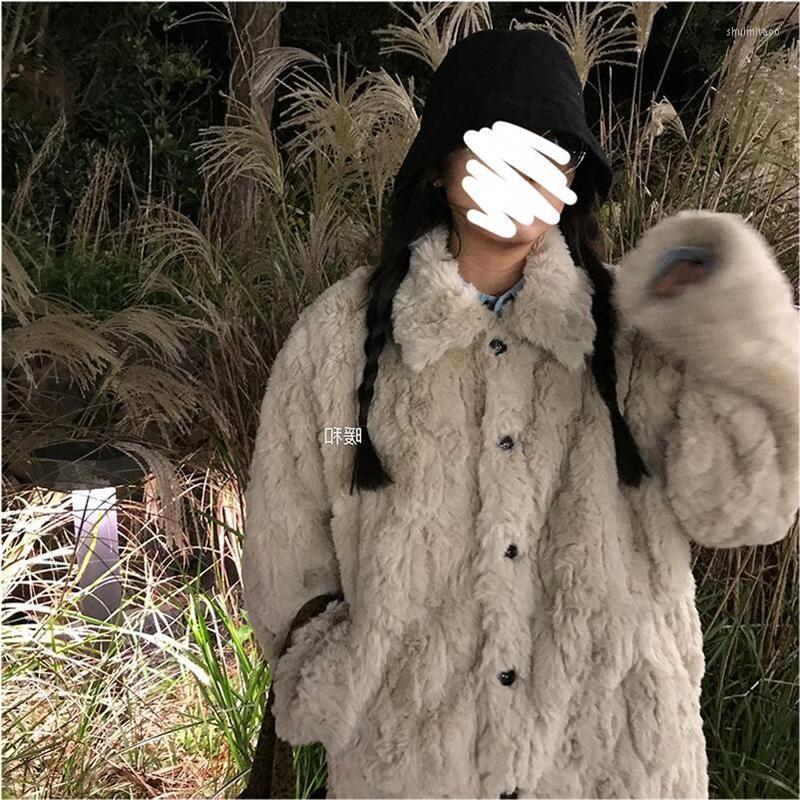

Women's Fur Imitation Coat Female Autumn Winter Faux Short Korean Lamb Loose Kawaii Khaki Sweet Girls Warm Lolita Coats