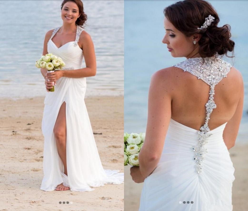 

Surplice Bodice Sweetheart Halter Beaded Crystal Shinning Mermaid Wedding Dresses Slim Draped Sweep Train Beach Bridal Gowns4059970, Gold