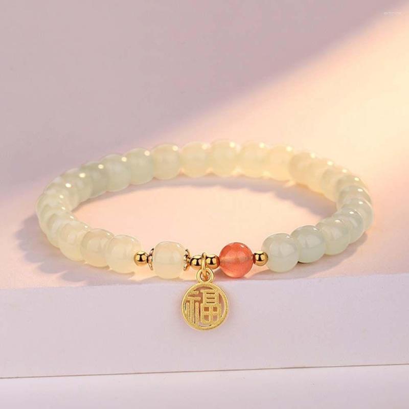 

Strand Party Jewelry China Fu Charms Beads Imitation Jade Bracelet Women Crystal Bangle Stretch Rope