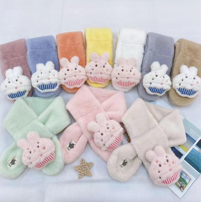 

Multicolor Children Scarves Winter Girls Boys Baby Cartoon Plush Scarf With Cute Plush Toy Rabbit Comfortable Neck Warmers