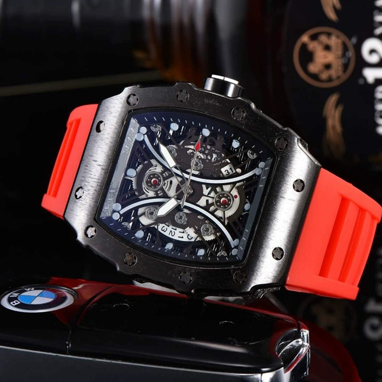 

Quartz Movement Skeleton Watch Mens Luxury Designer Vintage Skull Automatic Calendar Date Men Wristwatches Fashion Rubber Silicone Leisure Wrist Hollow Watch lk, A1