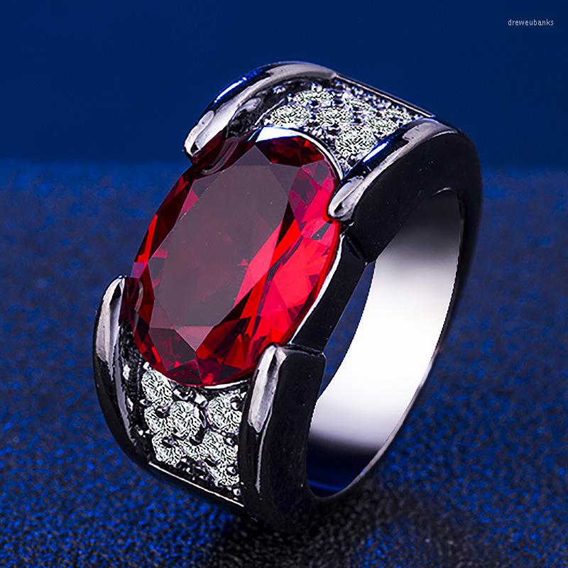 

Wedding Rings 2022 Luxury Red Color Black Oval Engagement Ring For Women Lady Anniversary Christmas Gift Jewelry Bulk Sell R5939