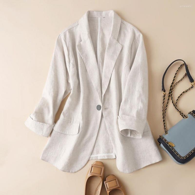 

Women's Suits Chic Woman Buttons Closure Loose Blazer Coat Suit Jacket Lightweight Three-quarter Sleeve, Beige