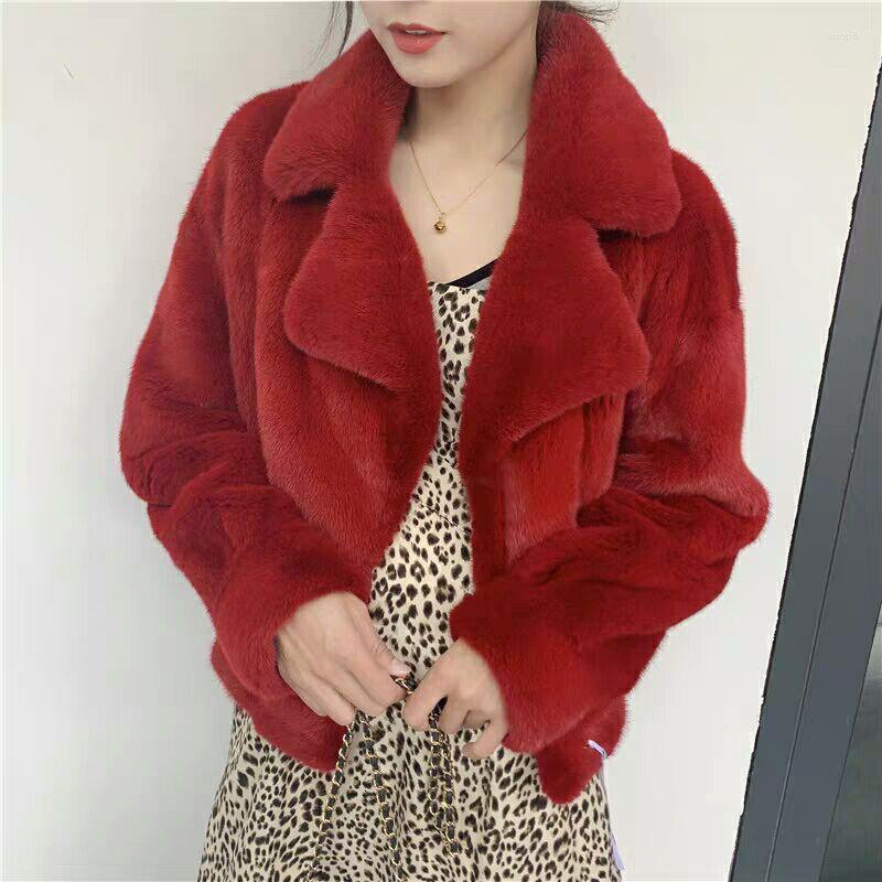 

Women' Fur Spring And Autumn Mink Velvet Imitation Women' Coat Loose Casual All-match Korean Fashion Suit Short Lapel, Red