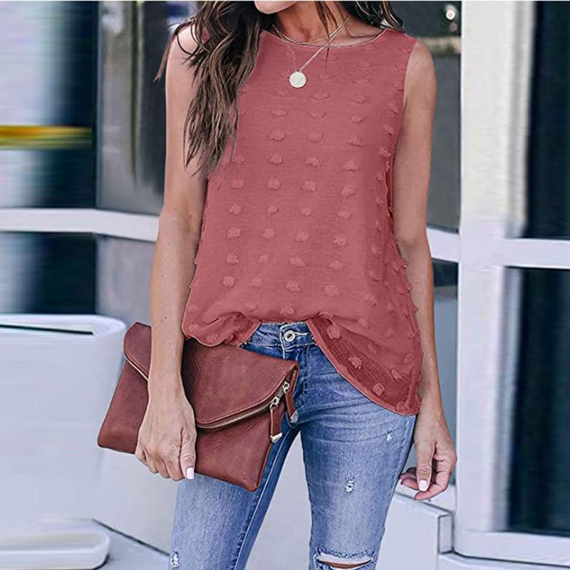 

Women' Blouses & Shirts Dot Blouse Womens Solid Color Round Neck Sleeveless Elegant Bluzka Damska Summer Women Clothing Shirt Dames Kleding, Khaki