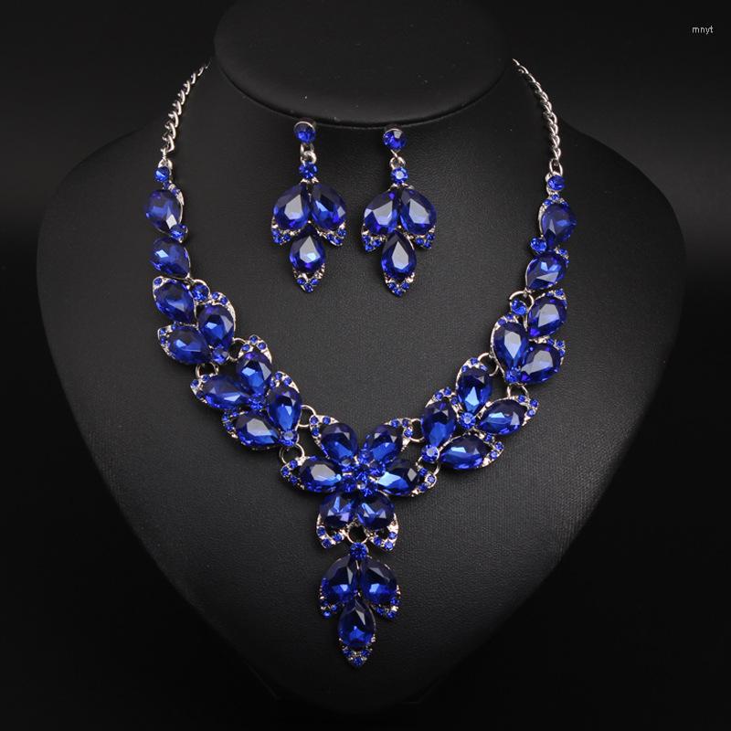 

Necklace Earrings Set Sangnuo Luxury Blue Water Drop Crystale Bridal For Wedding African Nigerian Dubai Women's, Picture shown