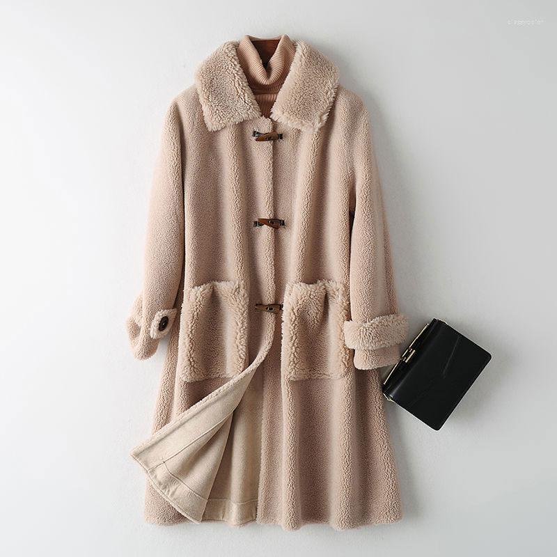 

Women' Fur 2022 Winter Women Wool Coat Thick Warm Loose Coats Long Pocket Single Breasting Solid Overcoat Femme Jackets, Beige