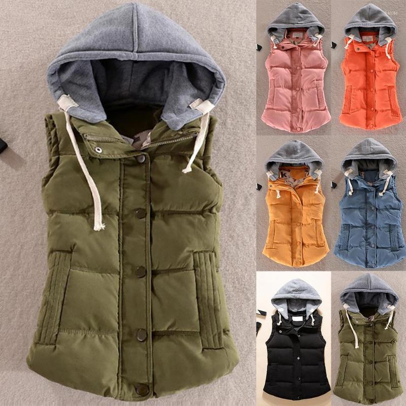 

Women's Vests Autumn Winter Sleeveless Vest Women Removable Hooded Zipper Button Pocket Warm Waistcoat Down Feminina Chalecos, Pink