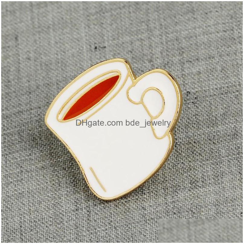 

Pins Brooches Fashion Coffee Cup Shaped Brooches Set 4Pcs Cartoon Funny Gree Tea Mug Lapel Pins For Girls Enamel Paint Badges Gold Dhfck