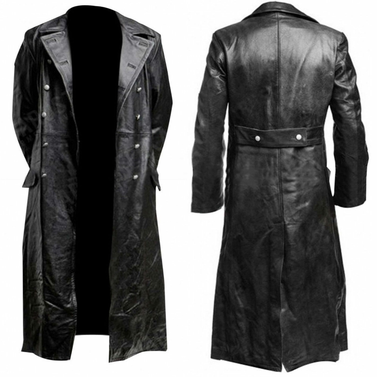 

Men's Leather Faux MEN'S GERMAN CLASSIC WW2 MILITARY UNIFORM OFFICER BLACK REAL LEATHER TRENCH COAT 221124, Red