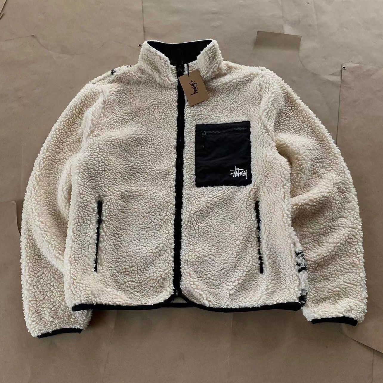 

Fashion Coat Stu Men' Jacket Unisex Designer 2022fw Lamb Wool Outer Cotton Cover for Men Women SSY Oversize 9GBB, Beige