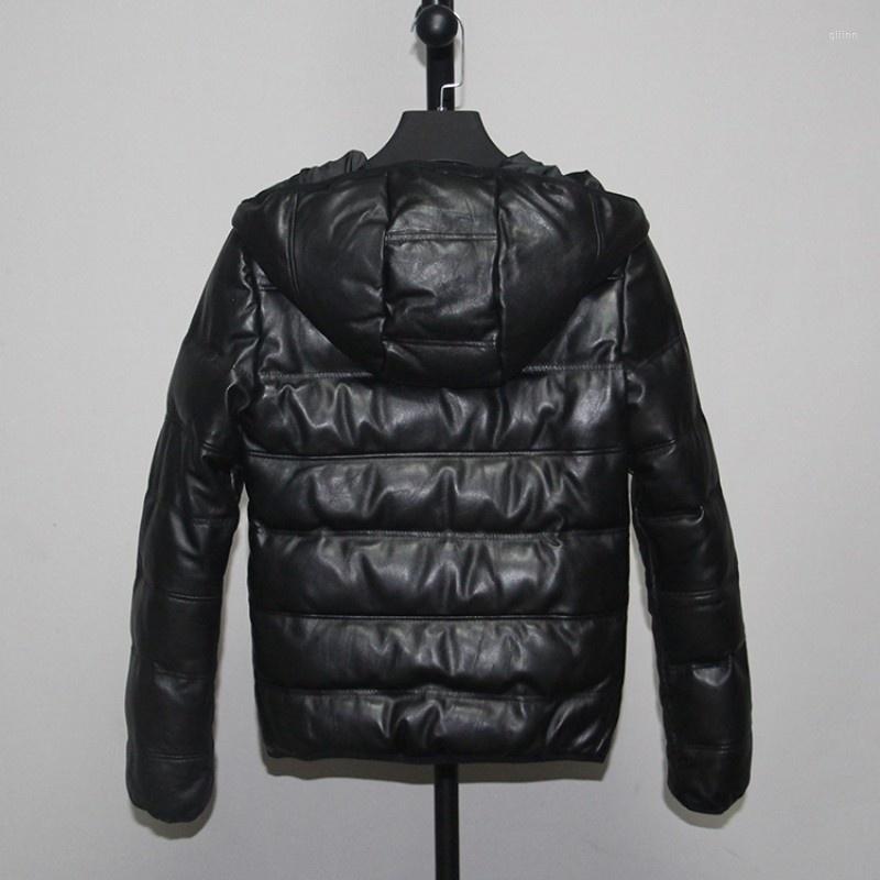 

Women' Leather Women Winter Casual Sheepskin Genuine Down Jacket Thick Warm Short Slim Fit Hoodie Coat White Duck Windproof, Black