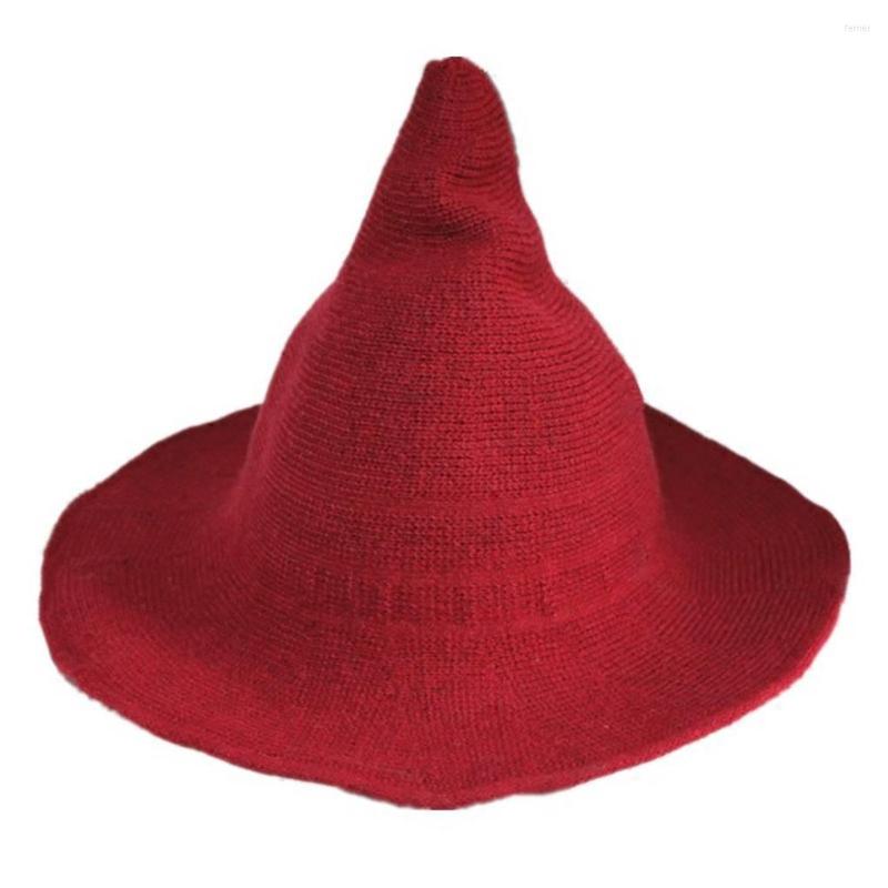 

Berets Women Modern Witch Hat Foldable Costume Sharp Pointed Wool Felt Halloween Warm Autumn Winter Cap, Light tan