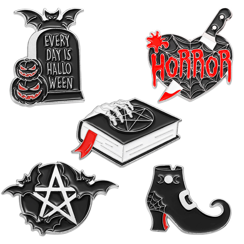 

Everyday is Halloween Enamel Pins Cobweb Witch Spell Book Custom Brooch Lapel Badges Dark Gothic Jewelry Gift for Friends factory wholesale, Color #1