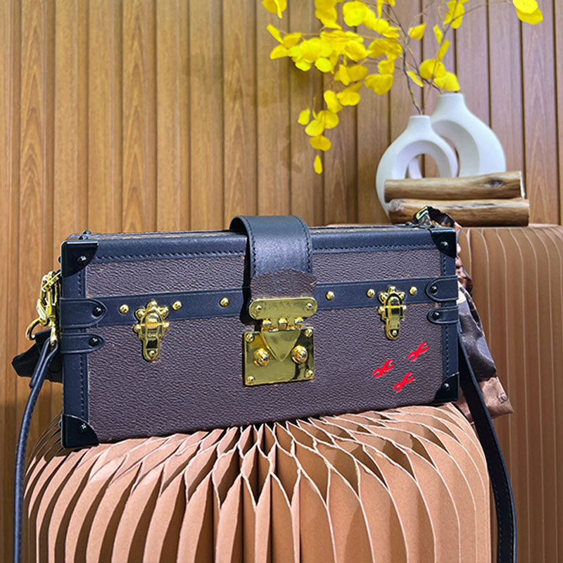 

Small Luggage Bag Trunk Crosssbody Handbags Quality Box Bags Shoulder Handbag Canvas Leather Trim Flap Wallet Classic Old Flower Long Strap