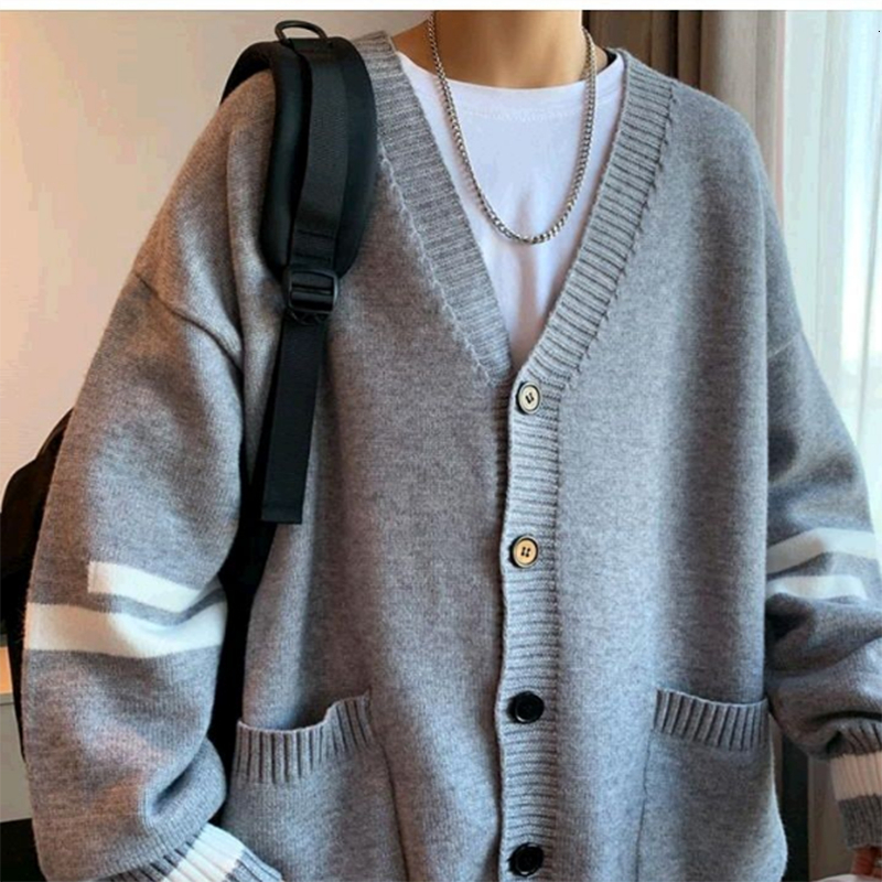 

Men's Sweaters Sweatercoat Men Autumn Fashion Knitted Sweater Cardigans Singlebreasted Vneck Tops Loose Knitwear Men High Street Sweaters 221128, 2xl