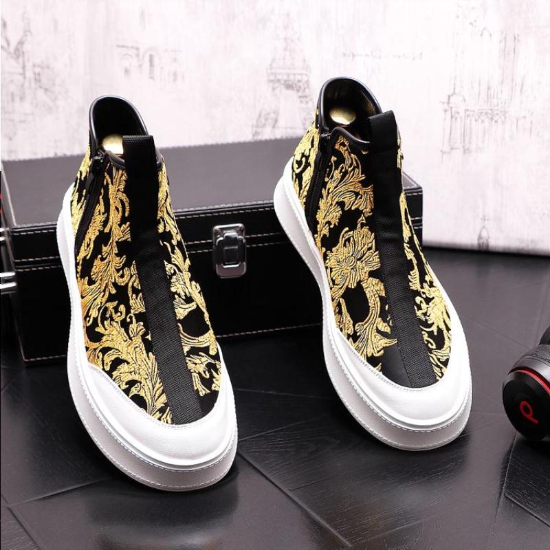 Men de luxe Men de broderie Toile décontractée Chaussures High Top Flats Homme Designer Prom Sneakers British Round Toe Spring Automne Loafers X7
