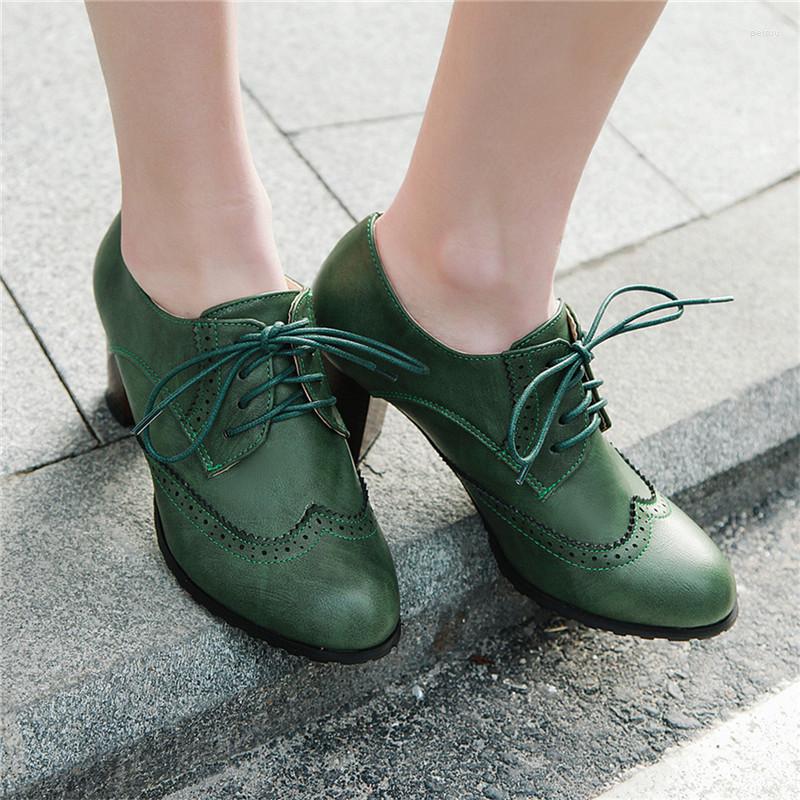 

Dress Shoes AGODOR Classic Retro Wingtip Block Heel Lace Up Women's Pumps Brogues Oxfords High Heels Woman, Black