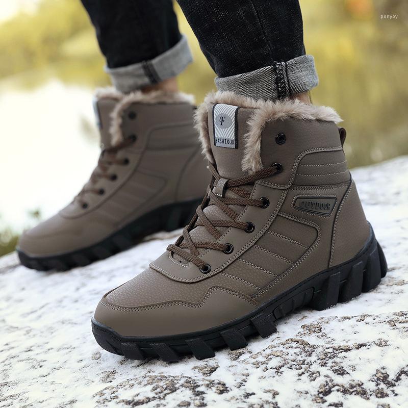 

Boots Style Leather Men Winter With Fur Ankle Botas Hombre Warm Snow Shoes Hiking Sneakers, Red