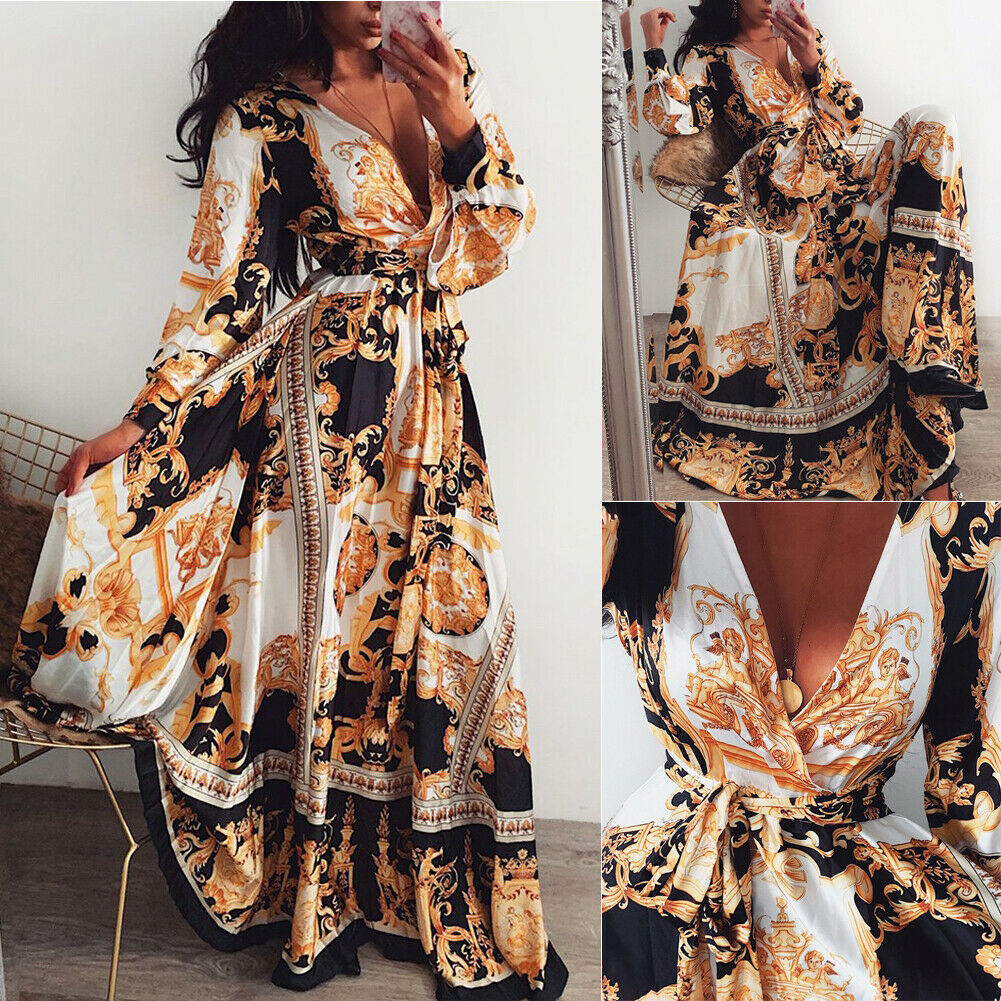 

Casual Dresses est Women Boho Wrap Summer Long Dress Holiday Maxi Loose Sundress Floral V neck Sleeve Elegante Party 221125, Blue